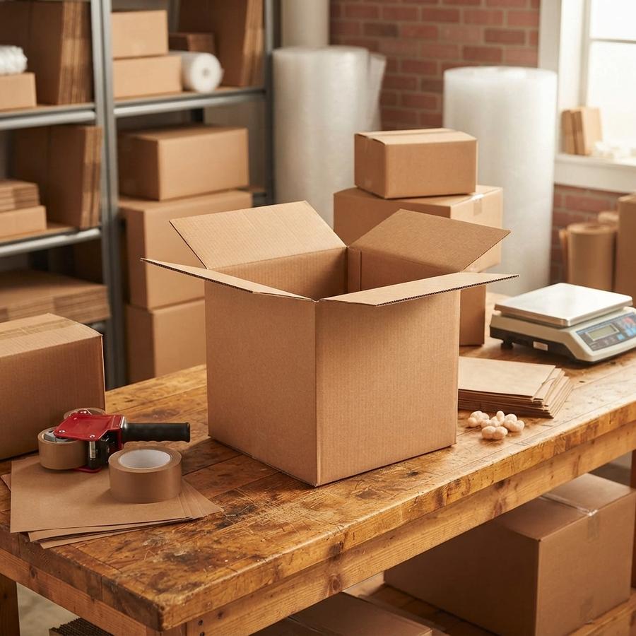 A double-wall cube taped and weighed before pickup